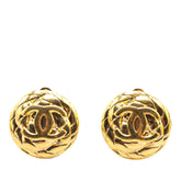 Gold Plated CC Quilted Round Clip On Earrings