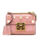Small Pearl Studded Leather Padlock Crossbody
