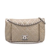 Quilted Metallic Distressed Lambskin CC Crystal Flap