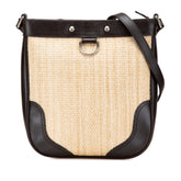 Leather Trimmed Raffia Crossbody