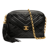 CC Chevron Lambskin Tassel Chain Camera Bag