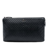CC Chevron Caviar Zip Clutch