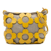Canvas and Leather Cutout Flower Crossbody