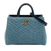 Small GG Marmont Matelasse Denim Pearly Satchel