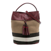 Medium Mega Check Canvas and Grained Calfskin Ashby Tassel Bucket Bag