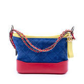 Small Tricolor Quilted Suede and Calfskin Gabrielle Hobo
