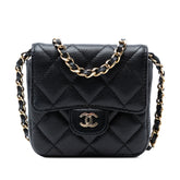 CC Quilted Caviar Flap Card Holder On Chain