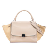 Medium Drummed Calfskin and Suede Trapeze Satchel