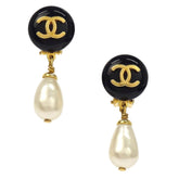 Chanel CC Logo Dangle Earrings Artificial pearls with Gold-plated