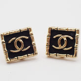 Chanel CC Square Stud Earrings Metal with Enamel