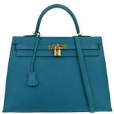 Hermes Kelly Handbag Blue Epsom with Gold Hardware