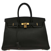 Hermes Birkin Handbag Black Clemence with Gold Hardware