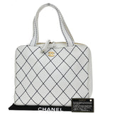Chanel Surpique Zip Around Satchel Quilted Leather
