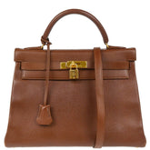 Hermes Kelly Handbag Brown Courchevel with Gold Hardware