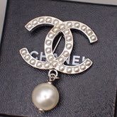 Chanel CC Drop Brooch Metal and Faux Pearls