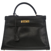 Hermes Kelly Handbag Black Box Calf with Gold Hardware