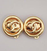 Chanel Vintage CC Round Clip-On Earrings Metal