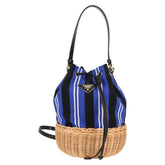 Prada Drawstring Bucket Bag Canvas and Wicker