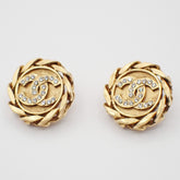 Chanel Vintage CC Round Clip-On Earrings Metal with Crystals