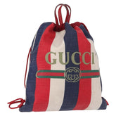 Gucci Logo Drawstring Backpack Striped Canvas
