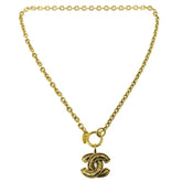 Chanel Vintage Quilted CC Pendant Necklace Metal