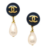 Chanel CC Dangle Earrings Metal with Faux Pearl