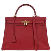 Hermes Kelly Handbag Red Ardennes with Gold Hardware