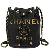 Chanel Deauville Drawstring Bucket Bag Studded Caviar