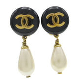 Chanel CC Dangle Earrings Metal with Faux Pearl