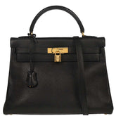 Hermes Kelly Handbag Black Ardennes with Gold Hardware
