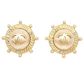 Chanel Vintage Round Clip-On Earrings Metal with Faux Pearl