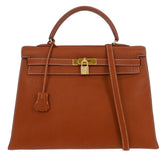 Hermes Kelly Handbag Brown Togo with Palladium Hardware