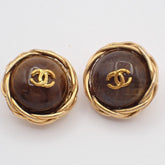Chanel CC Button Clip-On Earrings Metal with Faux Pearl