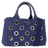 Prada Canapa Convertible Tote Grommet Embellished Canvas