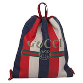 Gucci Logo Drawstring Backpack Striped Canvas
