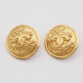 Chanel Vintage CC Round Button Clip-On Earrings Metal