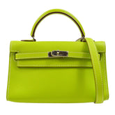Hermes Kelly Mini II Bag Green Epsom with Palladium Hardware