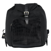 Prada Cinch Buckle Flap Backpack Tessuto with Crocodile Embossed Leather