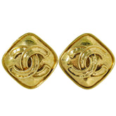 Chanel Vintage CC Diamond Shape Clips-On Earrings Gold-Plated