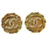 Chanel CC Button Clip-On Earrings Metal with Faux Pearl