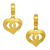 Chanel Vintage CC Heart Cut Out Drop Clip-On Earrings Metal