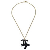 Chanel CC Bow Chain Pendant Necklace Metal with Leather