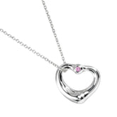 Tiffany & Co. Elsa Peretti Open Heart Pendant Necklace Sterling Silver with Pink Sapphire