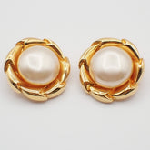 Chanel Vintage Round Clip-On Earrings Metal with Faux Pearl