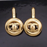 Chanel Vintage Logo Round Cufflinks Plated Gold
