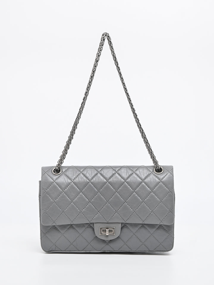Chanel Pink, Green, and Navy Tweed 2.55 Reissue Flap 225 Silver Hardware, 2017-2018 (Very Good), Blue/Pink/Green Womens Handbag