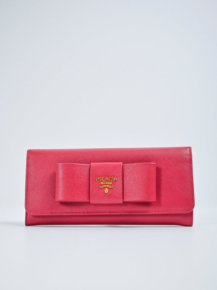Prada Pink Saffiano Lux Leather Continental Wallet