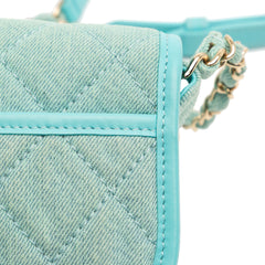 Mini CC Quilted Denim Messenger Flap