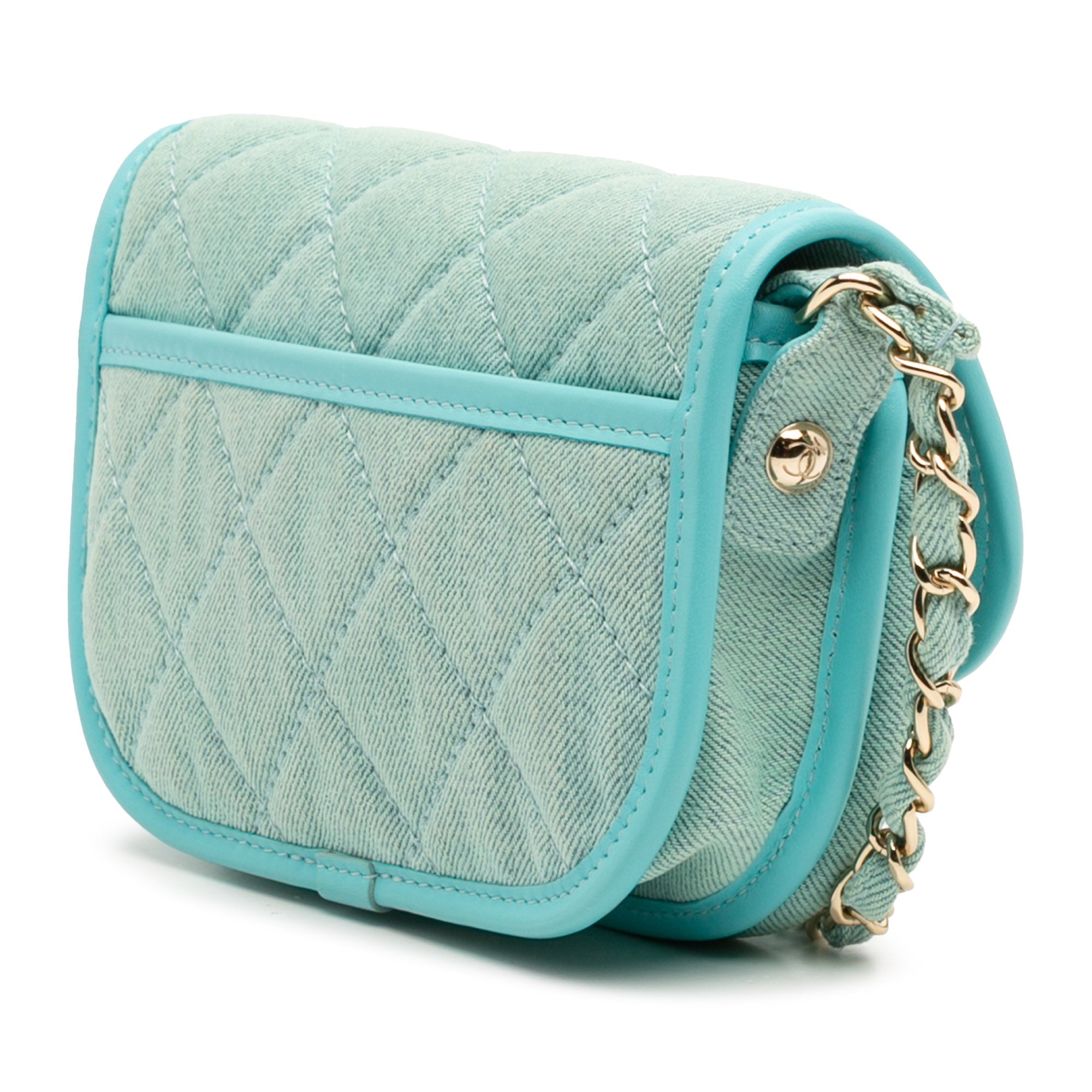 Mini CC Quilted Denim Messenger Flap
