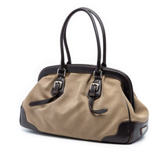 Leather Trimmed Canvas Canapa Logo Frame Handbag